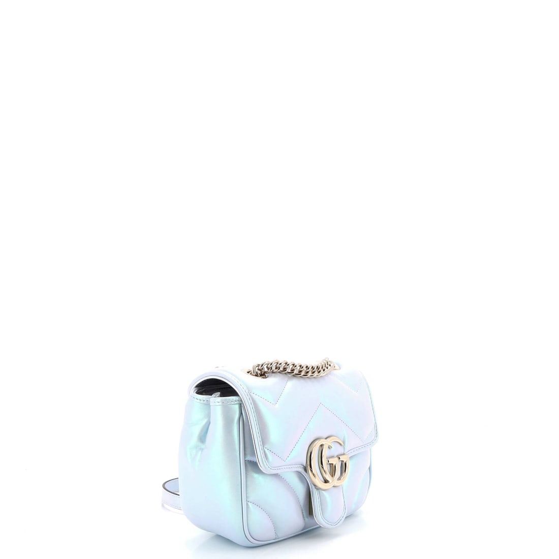 Gucci GG Marmont Square Flap Bag Chevron Iridescent Leather Mini: Luxury meets legend in this show-stopping Gucci piece, ready for your next grand entrance. Featuring the iconic Gucci GG Marmont Square Flap Bag Chevron Iridescent Leather Mini, its a testament to ref