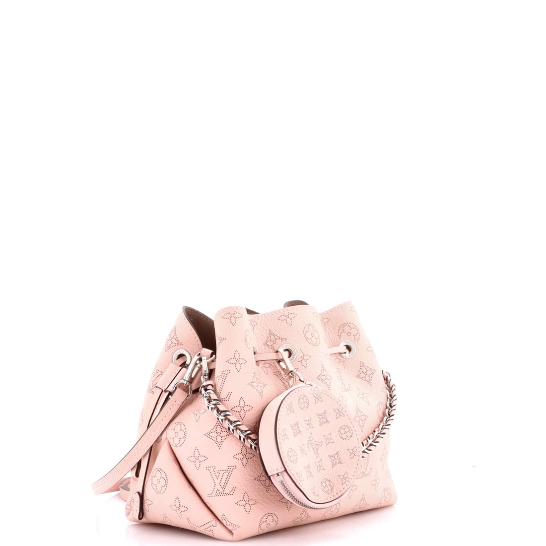 Louis Vuitton Bella Bucket Bag Mahina Leather: Masterfully designed by Louis Vuitton, this arm candy is pure editorial gold. Featuring the iconic Louis Vuitton Bella Bucket Bag Mahina Leather, its a testament to refined rebellion. The rich pink pa