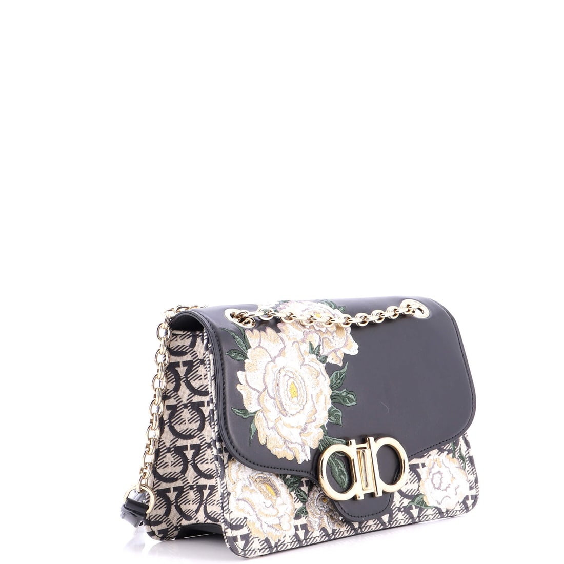 Salvatore Ferragamo Mufasa Flap crossbody Bag Embroidered Leather and Gancini Jacquard (1 of 6)