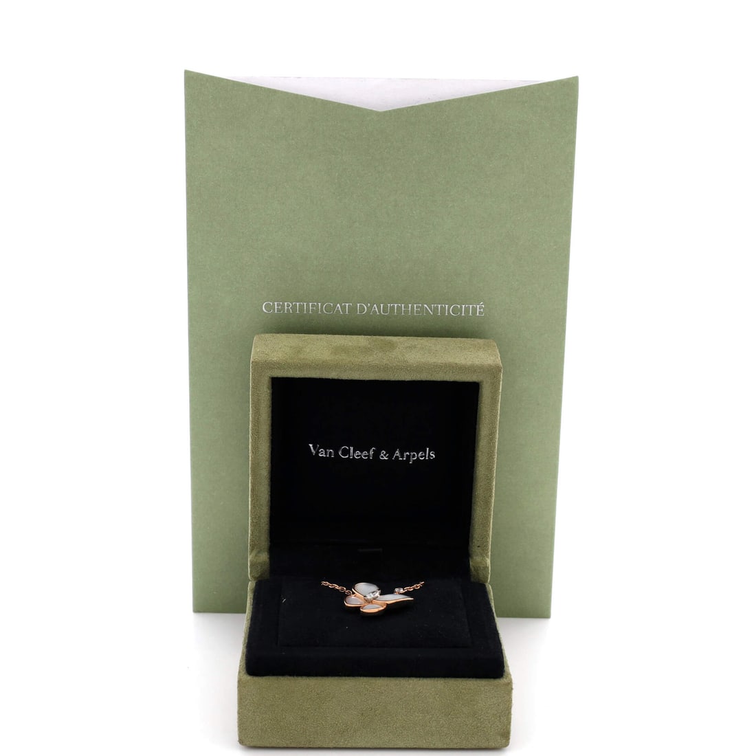 Van Cleef & Arpels Two Butterfly Pendant Necklace 18K Rose Gold with Mother of Pearl and Diamonds: Van Cleef & Arpels delivers iconic form and fearless flair with this stunning creation. Featuring the iconic Van Cleef & Arpels Two Butterfly Pendant Necklace 18K Rose Gold with Mother of Pearl and Di