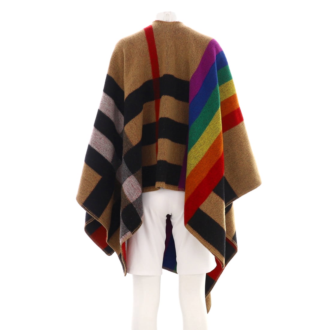 Burberry Women's Rainbow Reversible Cape Printed Check Wool and Cashmere Blend: Lot 26 channels the kind of quiet icon status Burberry does best. Offered here as Burberry Burberry Women's Rainbow Reversible Cape Printed Check Wool and Cashmere Blend, finished in Multicolor,