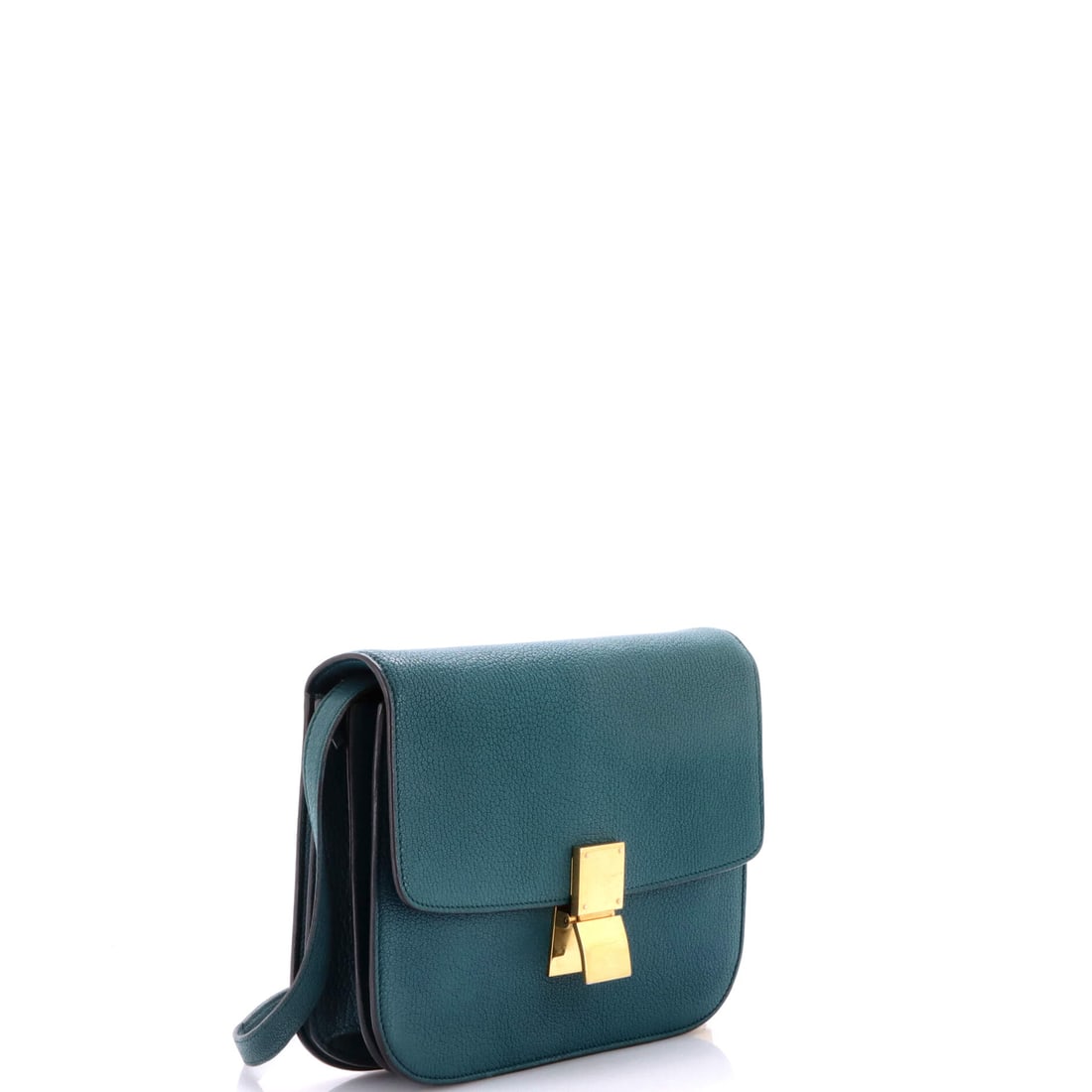 Celine Classic Box Bag Grainy Leather Medium: Lot 88 balances structure and ease with that unmistakable Celine point of view. Offered here as Celine Celine Classic Box Bag Grainy Leather Medium, finished in Green; approx. 9.0 W x 7.5 H; 2.5 D. Al
