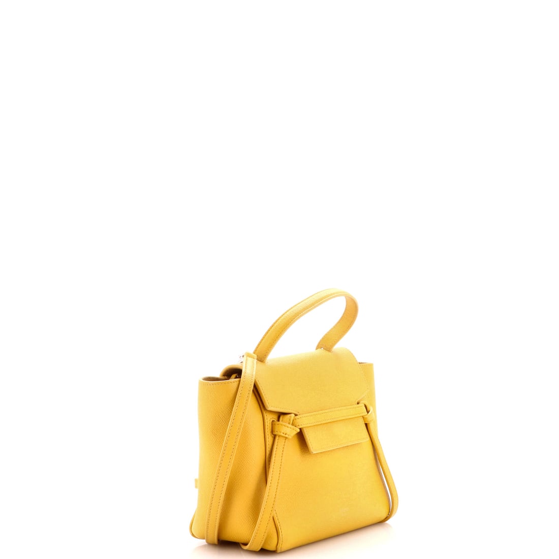 Celine Belt Bag Textured Leather Nano: Lot 89 does not whisper - it purrs, struts, and gets noticed. Offered here as Celine Celine Belt Bag Textured Leather Nano, finished in Yellow; approx. 8.0 W x 8.0 H; 4.0 D. A strong piece for