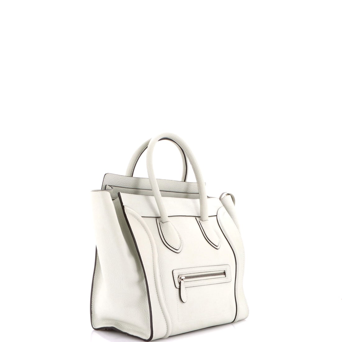 Celine Luggage Bag Grainy Leather Mini: Lot 97 is ready for airport chic and a dramatic entrance on arrival. Offered here as Celine Celine Luggage Bag Grainy Leather Mini, finished in Green; approx. 12.0 W x 12.0 H; 7.0 D. It has that insta