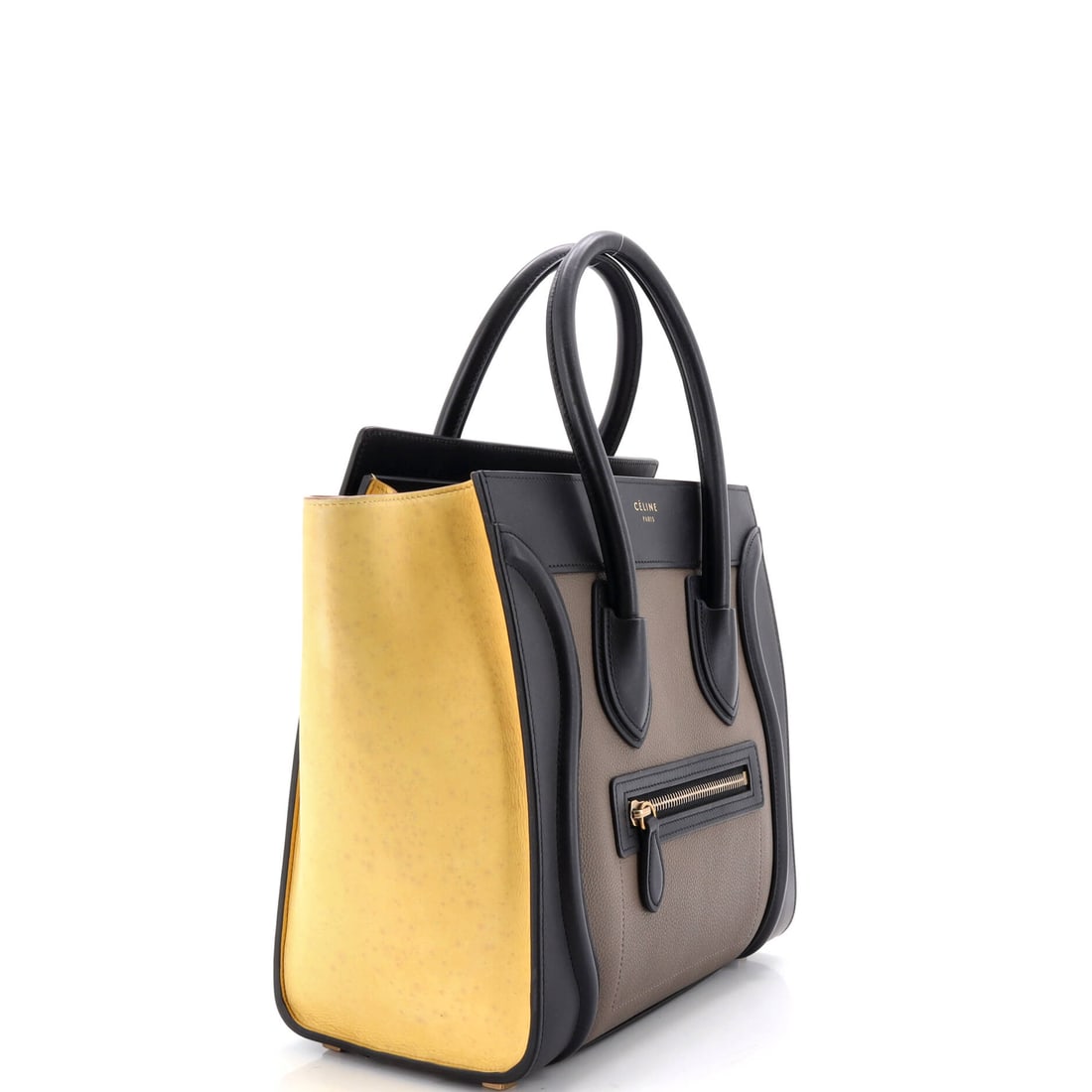 Celine Tricolor Luggage Bag Leather Micro: Lot 99 is a little bit cheeky, a lot bit chic. Offered here as Celine Celine Tricolor Luggage Bag Leather Micro, finished in Multicolor; approx. 10.5 W x 10.5 H; 5.0 D. A strong piece for collectors,