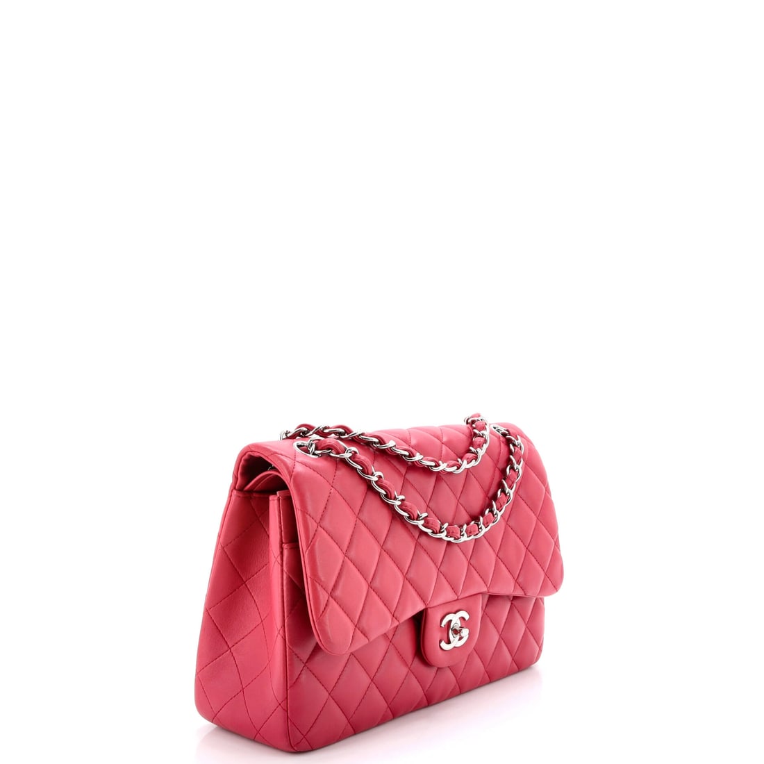 Chanel Classic Double Flap Bag Quilted Lambskin Jumbo: Lot 109 is the kind of piece that makes people ask, 'Where did you find that?'. Offered here as Chanel Chanel Classic Double Flap Bag Quilted Lambskin Jumbo, finished in Pink; approx. 12.0 W x 8.0 H;