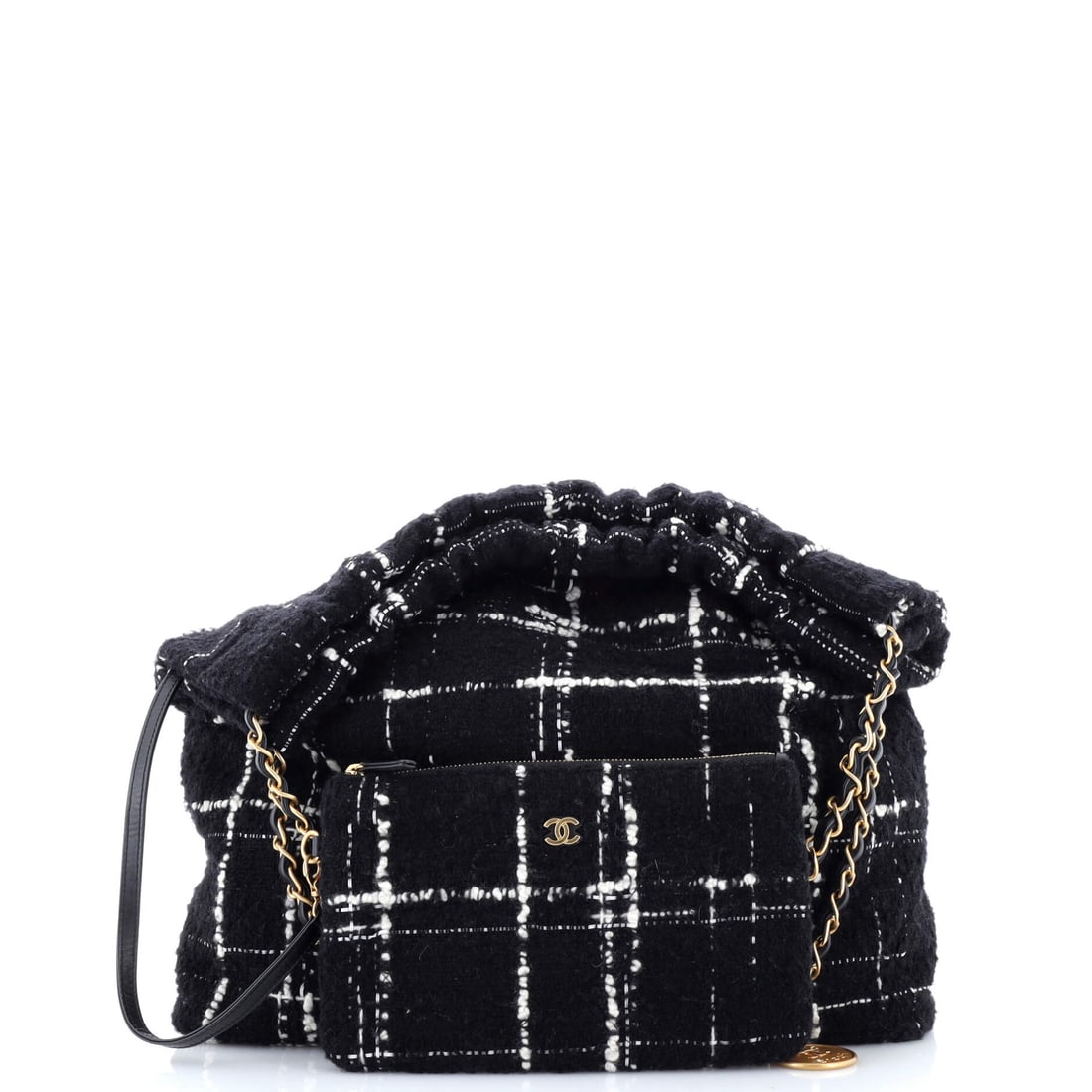 Chanel 22 Chain Hobo Quilted Wool Tweed Medium: Lot 125 is an easy yes for anyone building a tight luxury edit. Offered here as Chanel Chanel 22 Chain Hobo Quilted Wool Tweed Medium, finished in Black, Multicolor, White; approx. 13.5 W x 13.5 H; 3.