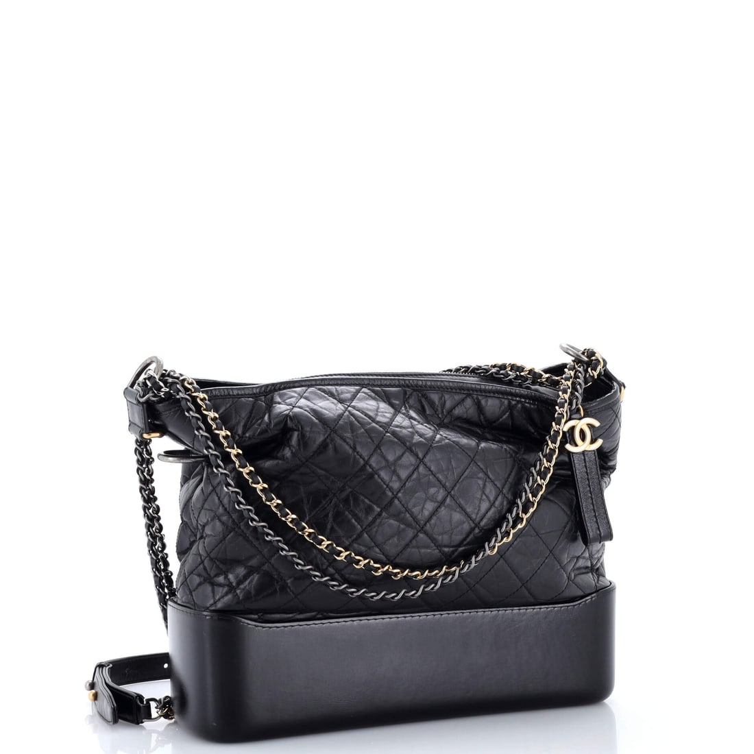Chanel Gabrielle Hobo Quilted Aged Calfskin Large: Lot 165 is a smart buy-now-keep-forever kind of piece. Offered here as Chanel Chanel Gabrielle Hobo Quilted Aged Calfskin Large, finished in Black; approx. 12.0 W x 10.0 H; 4.0 D. Equal parts