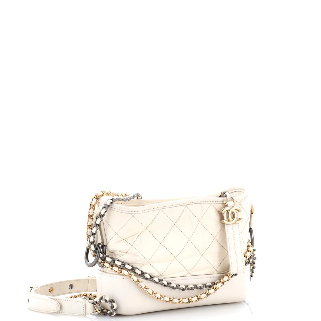 Chanel Gabrielle Hobo Quilted Aged Calfskin Small: Lot 170 is an easy yes for anyone building a tight luxury edit. Offered here as Chanel Chanel Gabrielle Hobo Quilted Aged Calfskin Small, finished in Neutral; approx. 8.0 W x 6.0 H; 3.0 D. Equal