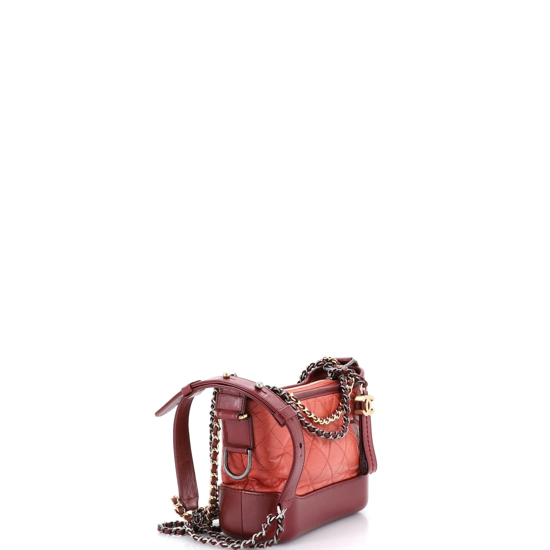 Chanel Gabrielle Hobo Quilted Aged Calfskin Small: Lot 173 proves good design is in the restraint - with just enough attitude. Offered here as Chanel Chanel Gabrielle Hobo Quilted Aged Calfskin Small, finished in Red; approx. 8.0 W x 6.0 H; 3.0 D.