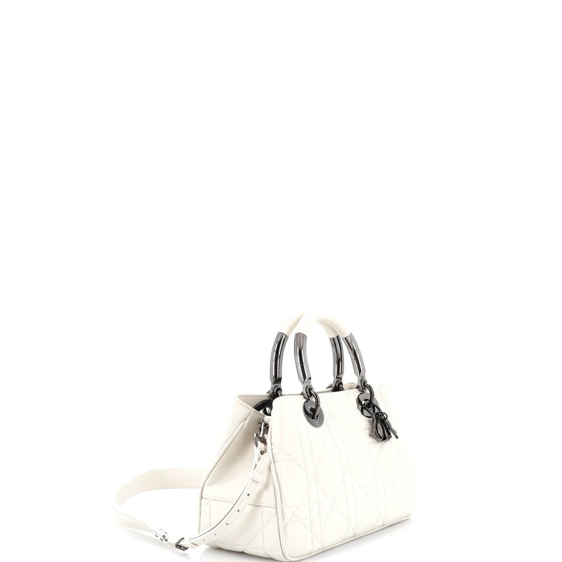 Christian Dior Lady 95.22 Bag Cannage Embossed Leather Medium: Lot 213 is all about the details: hardware, lines, and a sharp silhouette. Offered here as Christian Dior Christian Dior Lady 95.22 Bag Cannage Embossed Leather Medium, finished in White; approx. 12.0