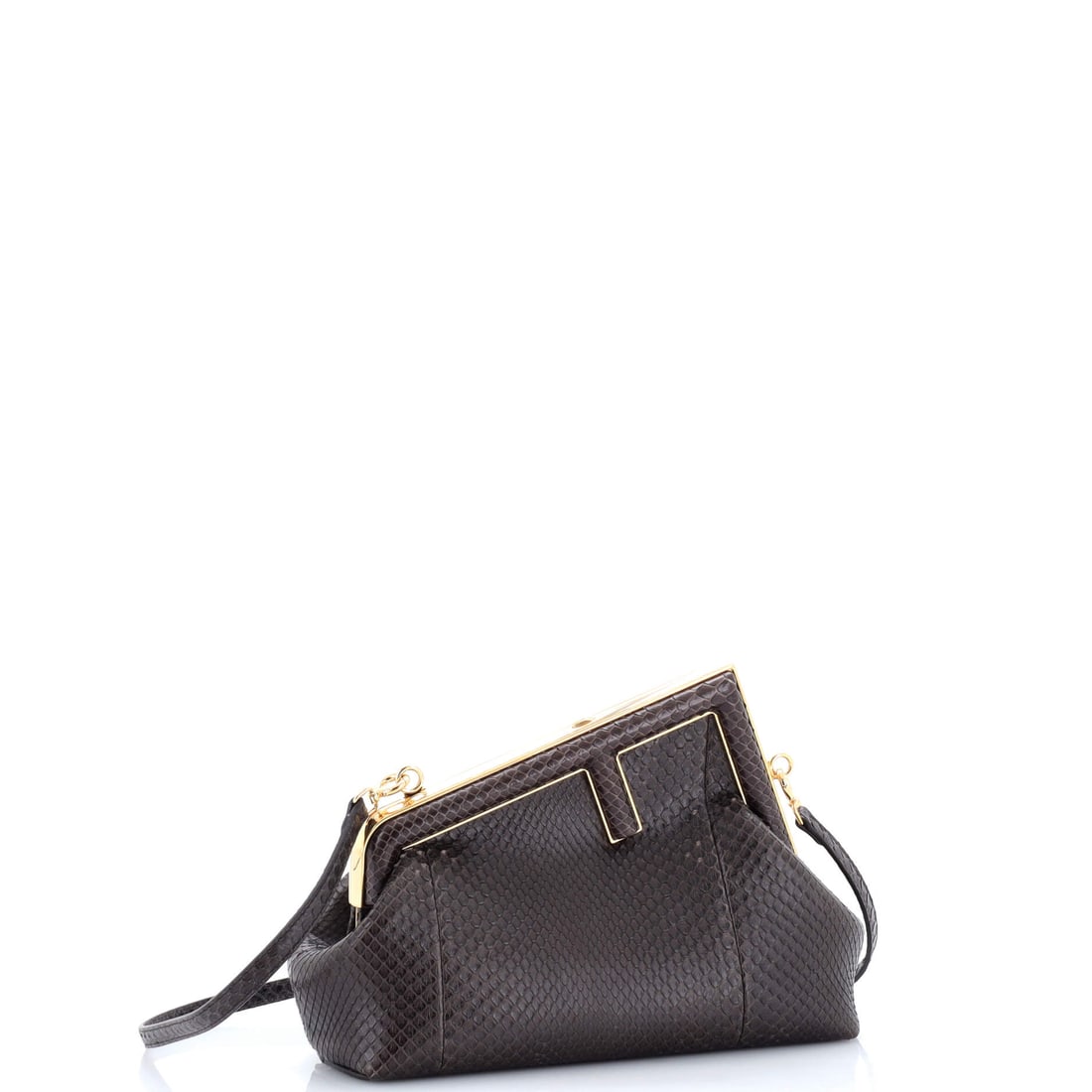 Fendi First Bag Python Small: Lot 257 is ready for airport chic and a dramatic entrance on arrival. Offered here as Fendi Fendi First Bag Python Small, finished in Brown; approx. 9.5 W x 7.5 H; 4.0 D. It has that instant 'add to