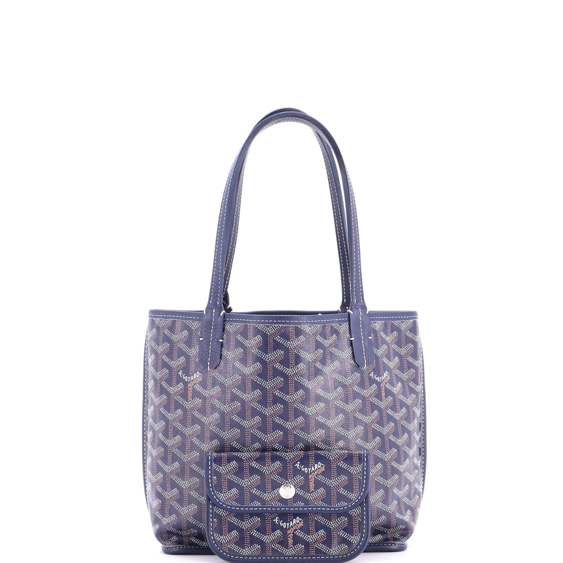 Goyard Anjou Reversible Tote Coated Canvas Mini: Lot 280 is a smart buy-now-keep-forever kind of piece. Offered here as Goyard Goyard Anjou Reversible Tote Coated Canvas Mini, finished in Blue; approx. 8.0 W x 8.0 H; 3.5 D. Equal parts practical and
