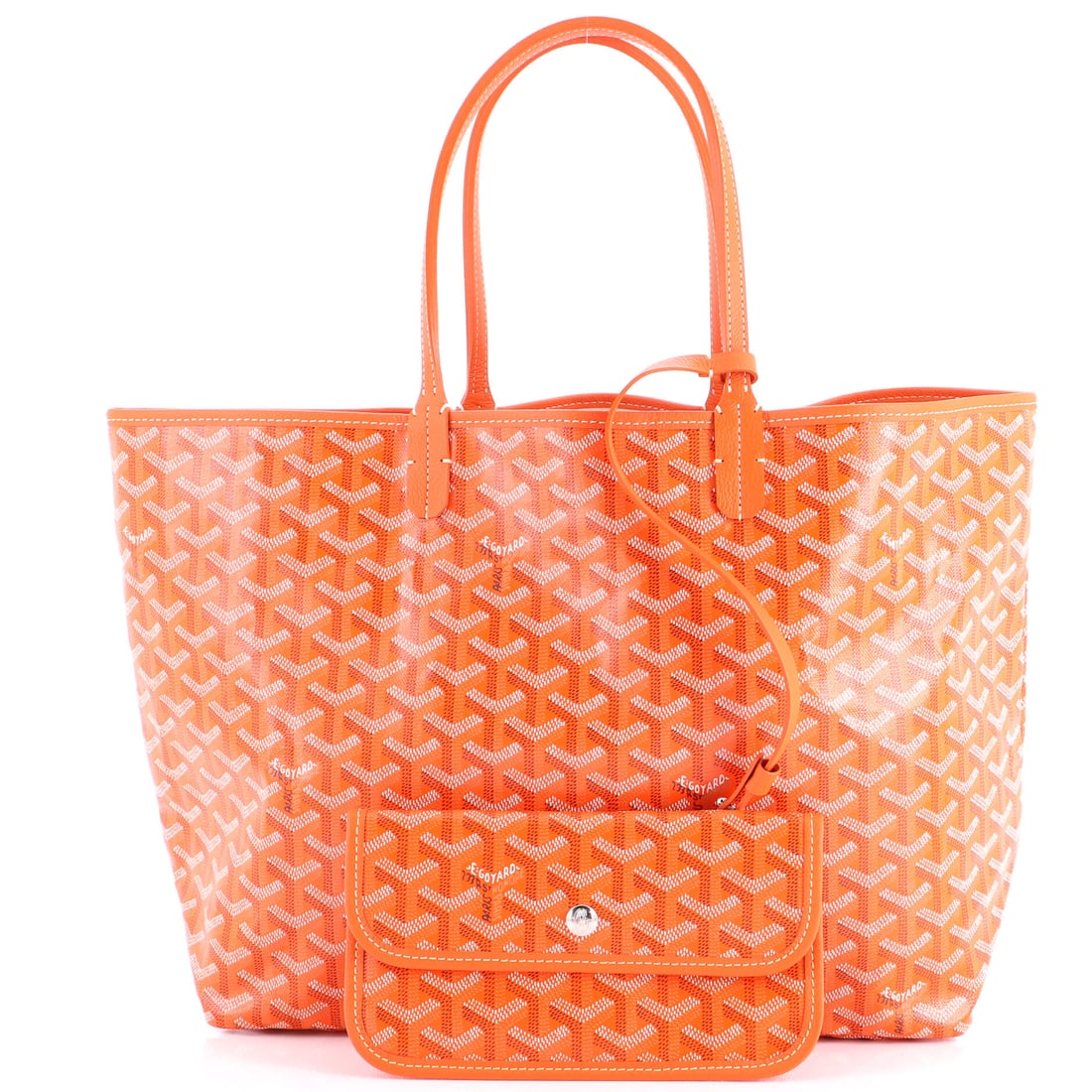 Goyard Saint Louis Tote Coated Canvas PM: Lot 302 is the finishing touch that pulls everything together. Offered here as Goyard Goyard Saint Louis Tote Coated Canvas PM, finished in Orange; approx. 13.0 W x 11.0 H; 6.0 D. It has that instant