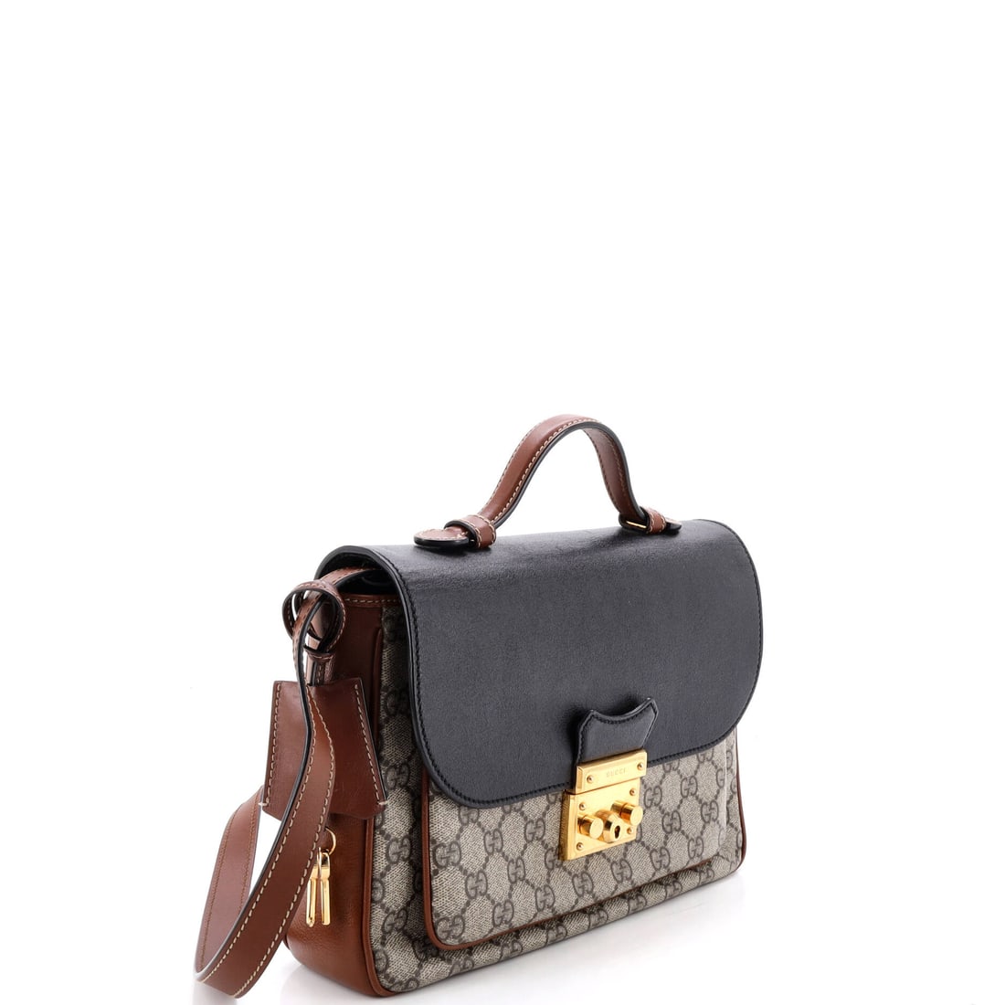 Gucci Padlock Front Pocket Flap Shoulder Bag GG Coated Canvas and Leather Small (1 of 6)