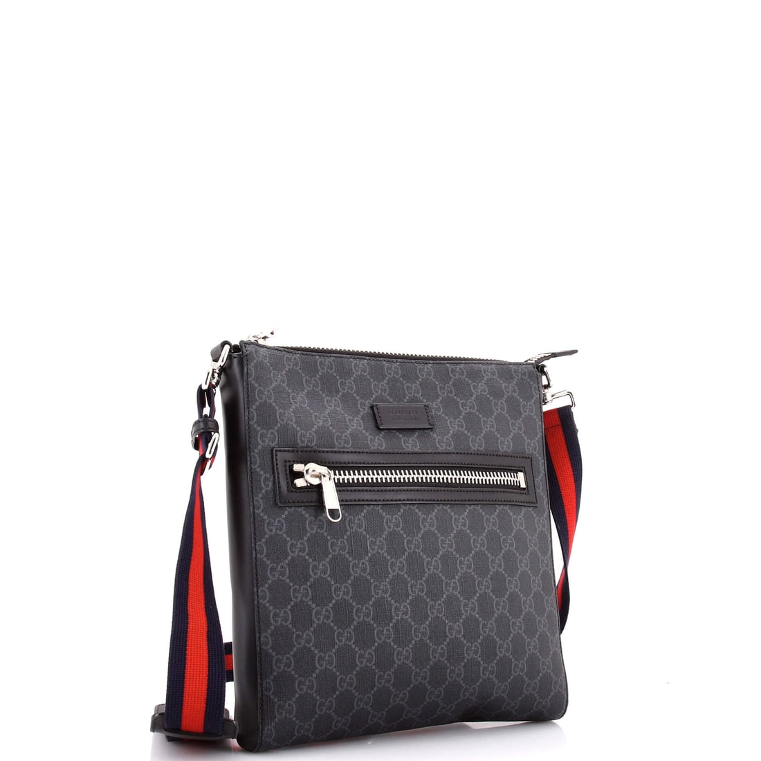 Gucci Web Strap Front Zip Messenger Bag GG Coated Canvas Medium: Lot 357 belongs on your arm for dinner, then straight to the afters. Offered here as Gucci Gucci Web Strap Front Zip Messenger Bag GG Coated Canvas Medium, finished in Black; approx. 10.5 W x 11.0 H;