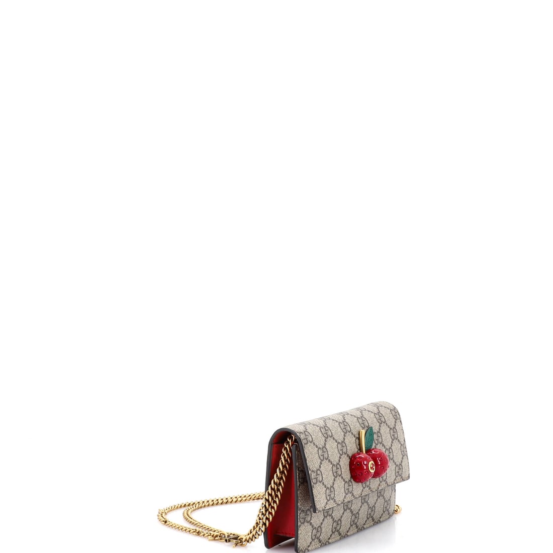 Gucci Cherries Wallet on Chain GG Coated Canvas Mini: Lot 383 balances structure and ease with that unmistakable Gucci point of view. Offered here as Gucci Gucci Cherries Wallet on Chain GG Coated Canvas Mini, finished in Brown; approx. 6.5 W x 4.0 H; 2.