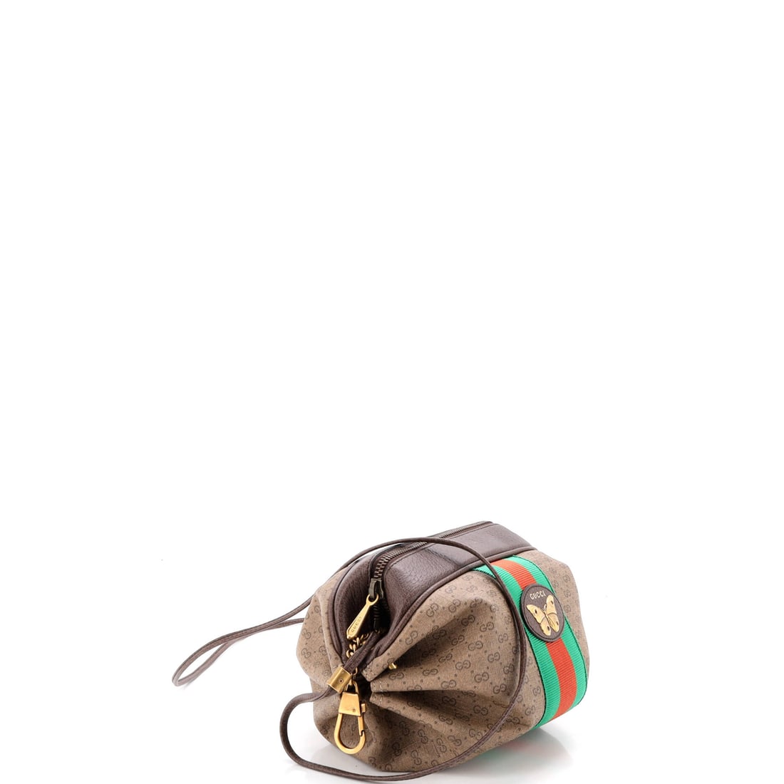 Gucci Web Butterfly Candy Crossbody Bag Mini GG Coated Canvas: Lot 394 is a little bit cheeky, a lot bit chic. Offered here as Gucci Gucci Web Butterfly Candy Crossbody Bag Mini GG Coated Canvas, finished in Brown; approx. 7.0 W x 5.0 H; 4.0 D. A strong piece for