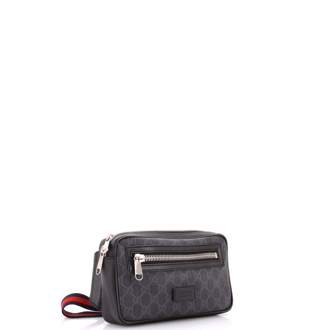 Gucci Soft Zip Belt Bag GG Coated Canvas Small: Lot 402 is the finishing touch that pulls everything together. Offered here as Gucci Gucci Soft Zip Belt Bag GG Coated Canvas Small, finished in Black; approx. 9.5 W x 5.5 H; 2.0 D. It has that