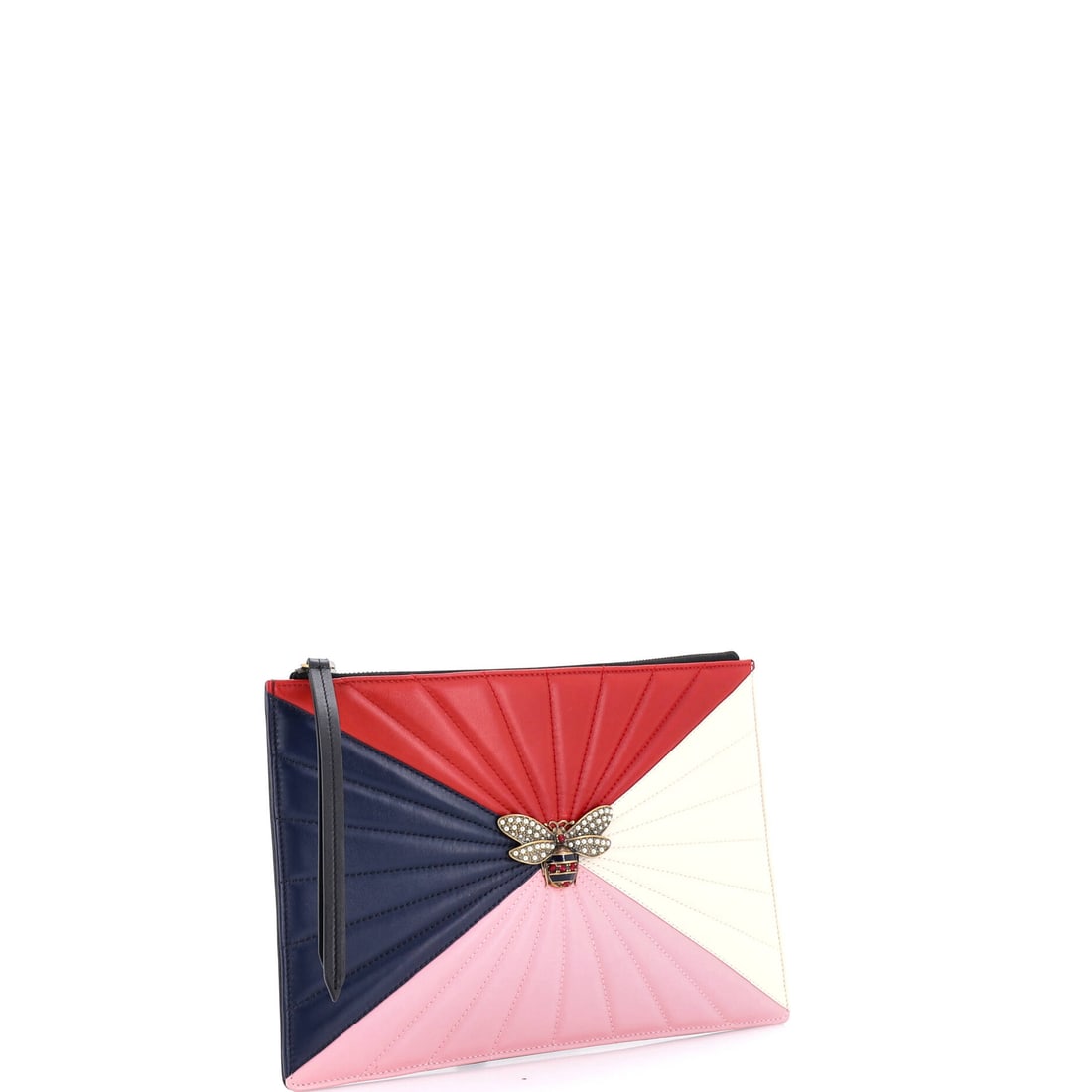 Gucci Queen Margaret Bee Zip Pouch Colorblock Leather: Lot 403 proves good design is in the restraint - with just enough attitude. Offered here as Gucci Gucci Queen Margaret Bee Zip Pouch Colorblock Leather, finished in Multicolor; approx. 12.0 W x 8.0