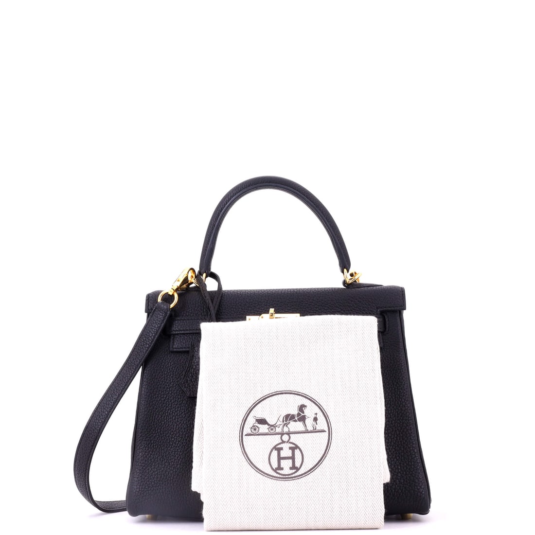 Hermes Kelly Handbag Black Togo with Gold Hardware 25: Lot 414 is a little bit cheeky, a lot bit chic. Offered here as Hermes Hermes Kelly Handbag Black Togo with Gold Hardware 25, finished in Black; approx. 10.0 W x 8.0 H; 4.0 D. A strong piece for