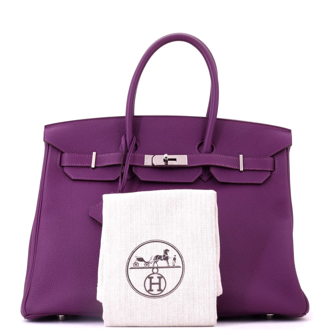 Hermes Birkin Handbag Purple Togo with Palladium Hardware 35: Lot 448 gets the proportions exactly right - confident, clean, and considered. Offered here as Hermes Hermes Birkin Handbag Purple Togo with Palladium Hardware 35, finished in Purple; approx. 14.0 W x