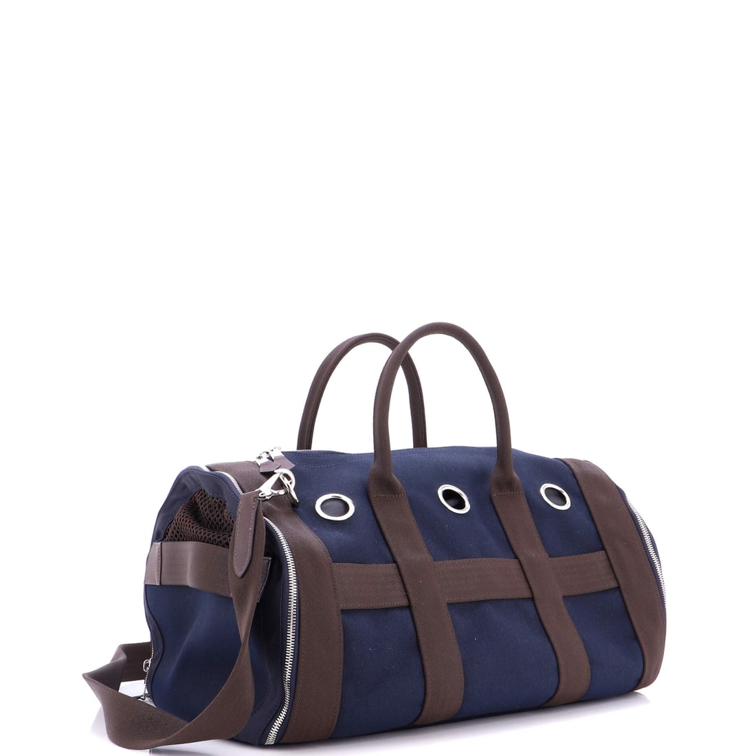 Hermes Carrying Dog Bag Canvas: Lot 488 gets the proportions exactly right - confident, clean, and considered. Offered here as Hermes Hermes Carrying Dog Bag Canvas, finished in Blue; approx. 18.0 W x 11.0 H; 10.5 D. All the