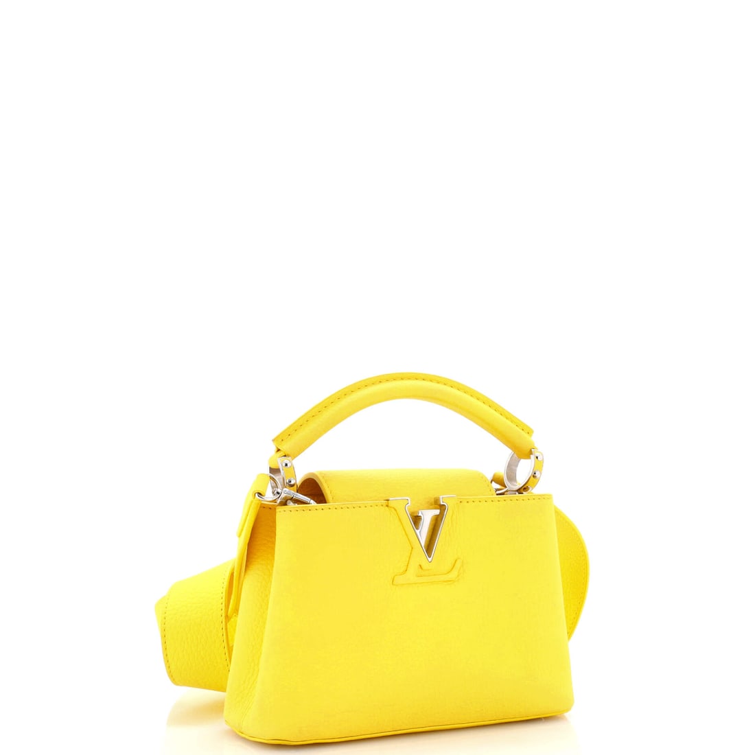 Louis Vuitton Capucines Bag Leather Mini: Lot 507 is ready for airport chic and a dramatic entrance on arrival. Offered here as Louis Vuitton Louis Vuitton Capucines Bag Leather Mini, finished in Yellow; approx. 8.0 W x 5.5 H; 3.0 D. It has t