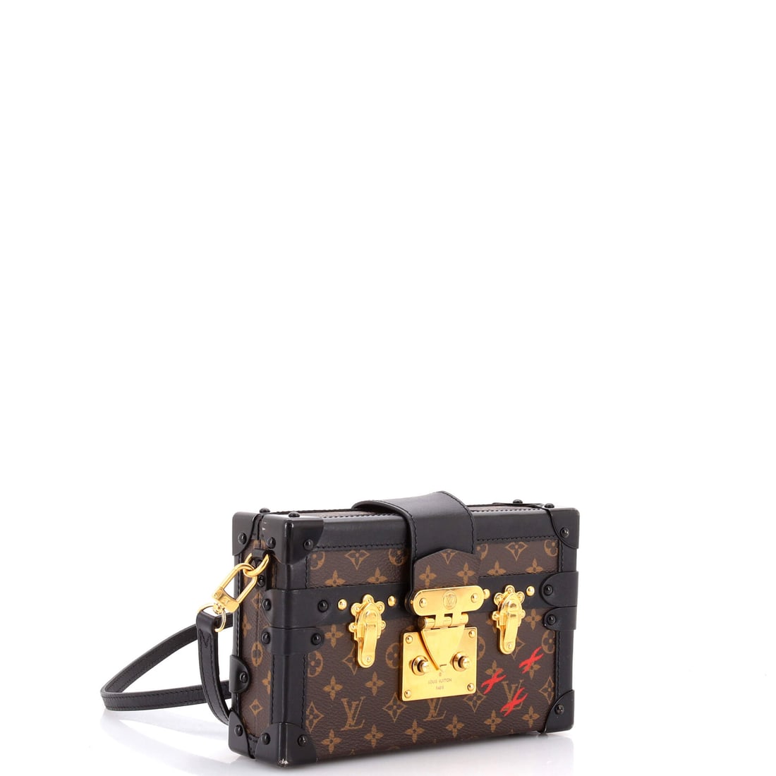 Louis Vuitton Petite Malle Handbag Monogram Canvas: Lot 519 is here to steal the scene (politely, of course). Offered here as Louis Vuitton Louis Vuitton Petite Malle Handbag Monogram Canvas, finished in Black, Brown; approx. 7.5 W x 5.0 H; 2.0 D. A st