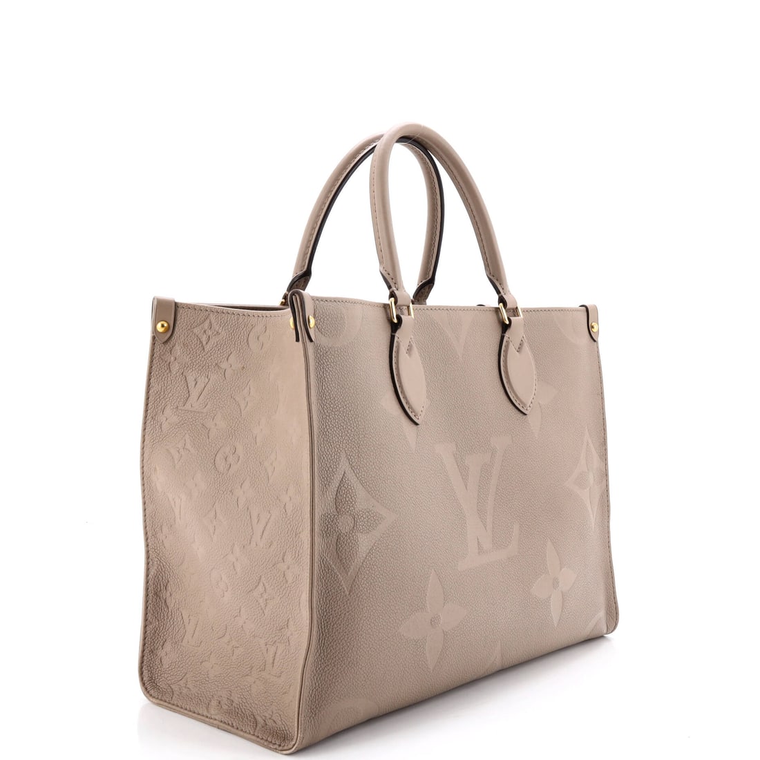Louis Vuitton OnTheGo Tote Monogram Empreinte Giant MM: Lot 531 is a nod to Louis Vuitton's enduring design language. Offered here as Louis Vuitton Louis Vuitton OnTheGo Tote Monogram Empreinte Giant MM, finished in Neutral; approx. 13.5 W x 10.0 H; 6.0