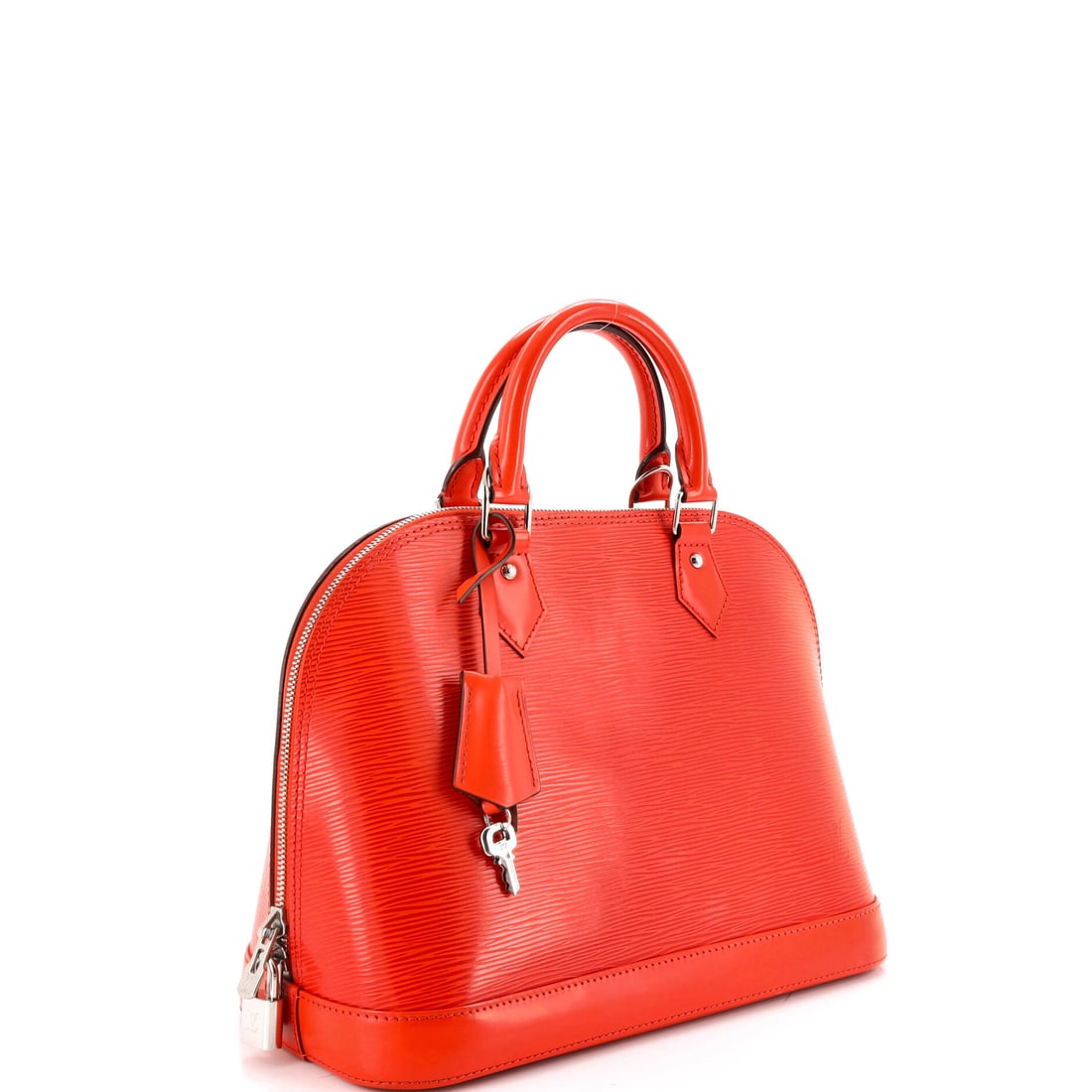 Louis Vuitton Alma Handbag Epi Leather PM: Lot 644 does not whisper - it purrs, struts, and gets noticed. Offered here as Louis Vuitton Louis Vuitton Alma Handbag Epi Leather PM, finished in Orange; approx. 12.0 W x 9.0 H; 6.0 D. A strong