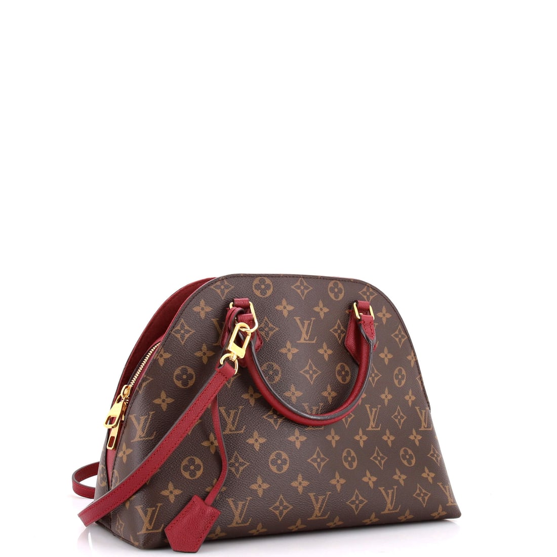 Louis Vuitton Alma BNB Handbag Monogram Canvas with Leather: Lot 656 is a nod to Louis Vuitton's enduring design language. Offered here as Louis Vuitton Louis Vuitton Alma BNB Handbag Monogram Canvas with Leather, finished in Brown, Red; approx. 13.0 W x 9.0
