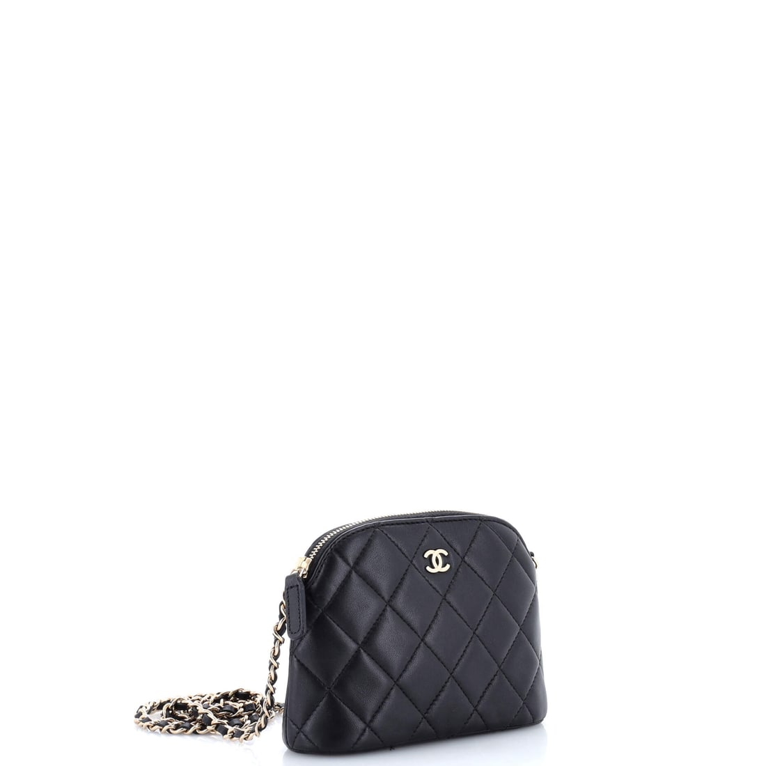 Chanel CC Dome Zip Clutch with Chain Quilted Lambskin Mini: Compact Lambskin, Lambskin clutch deserves to be carried, not kept. The Chanel CC Dome Zip Clutch with Chain Quilted Lambskin Mini in Black brings the quiet confidence that only genuinely exceptional
