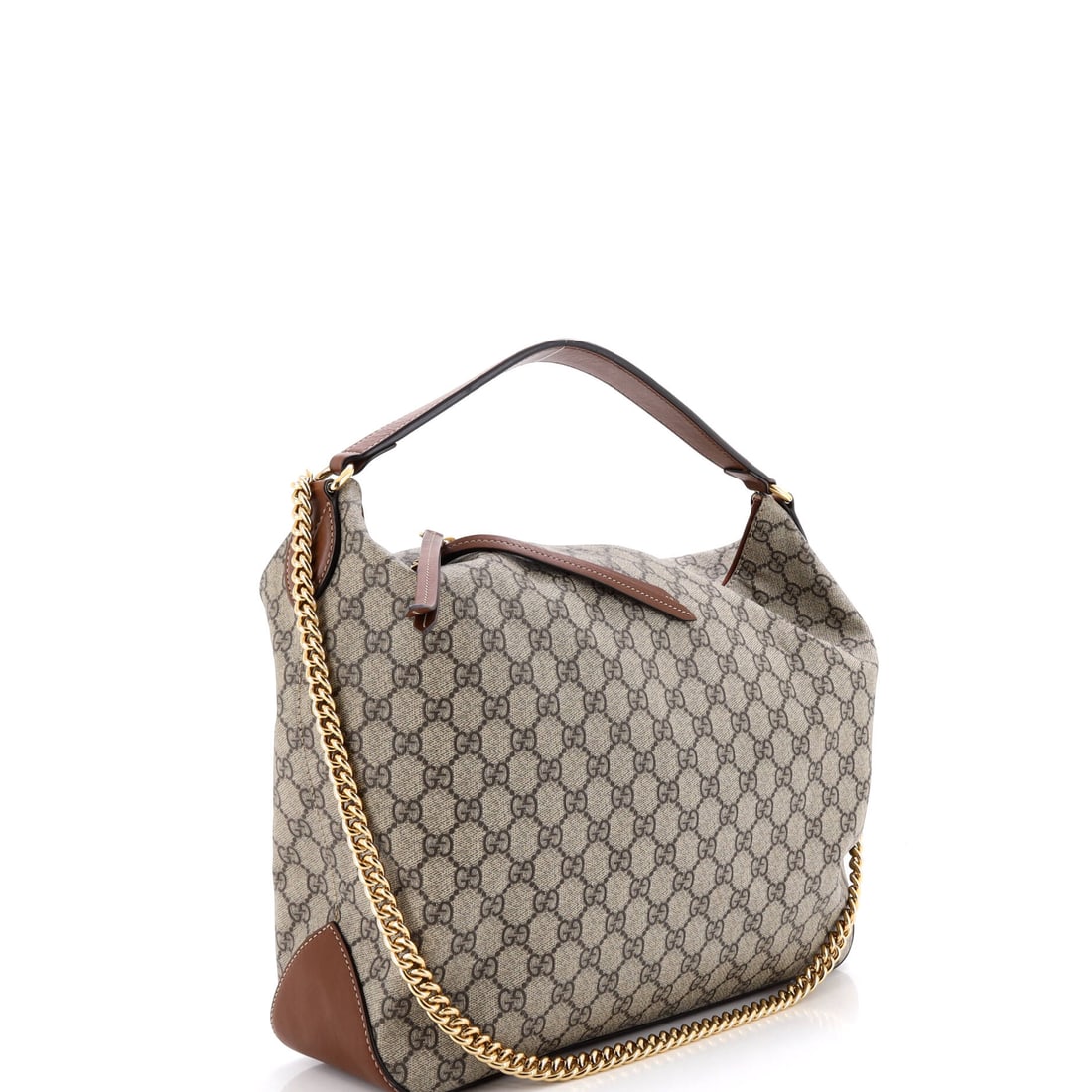 Gucci Chain Hobo GG Coated Canvas Large: Not every hobo bag earns its reputation. The Gucci Chain Hobo GG Coated Canvas Large in Brown has earned its many times over. Rendered in Coated Canvas, Canvas, this generously-sized hobo bag commands