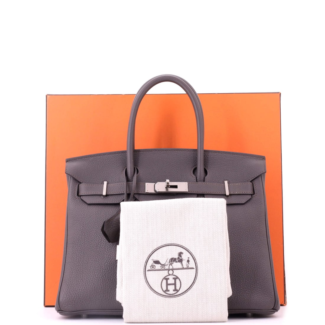 Hermes Birkin Handbag Grey Togo with Palladium Hardware 30: The Hermes Birkin Handbag Grey Togo with Palladium Hardware 30 in Gray occupies that rare category of object that functions beautifully and looks extraordinary. In fine materials, scaled for real life