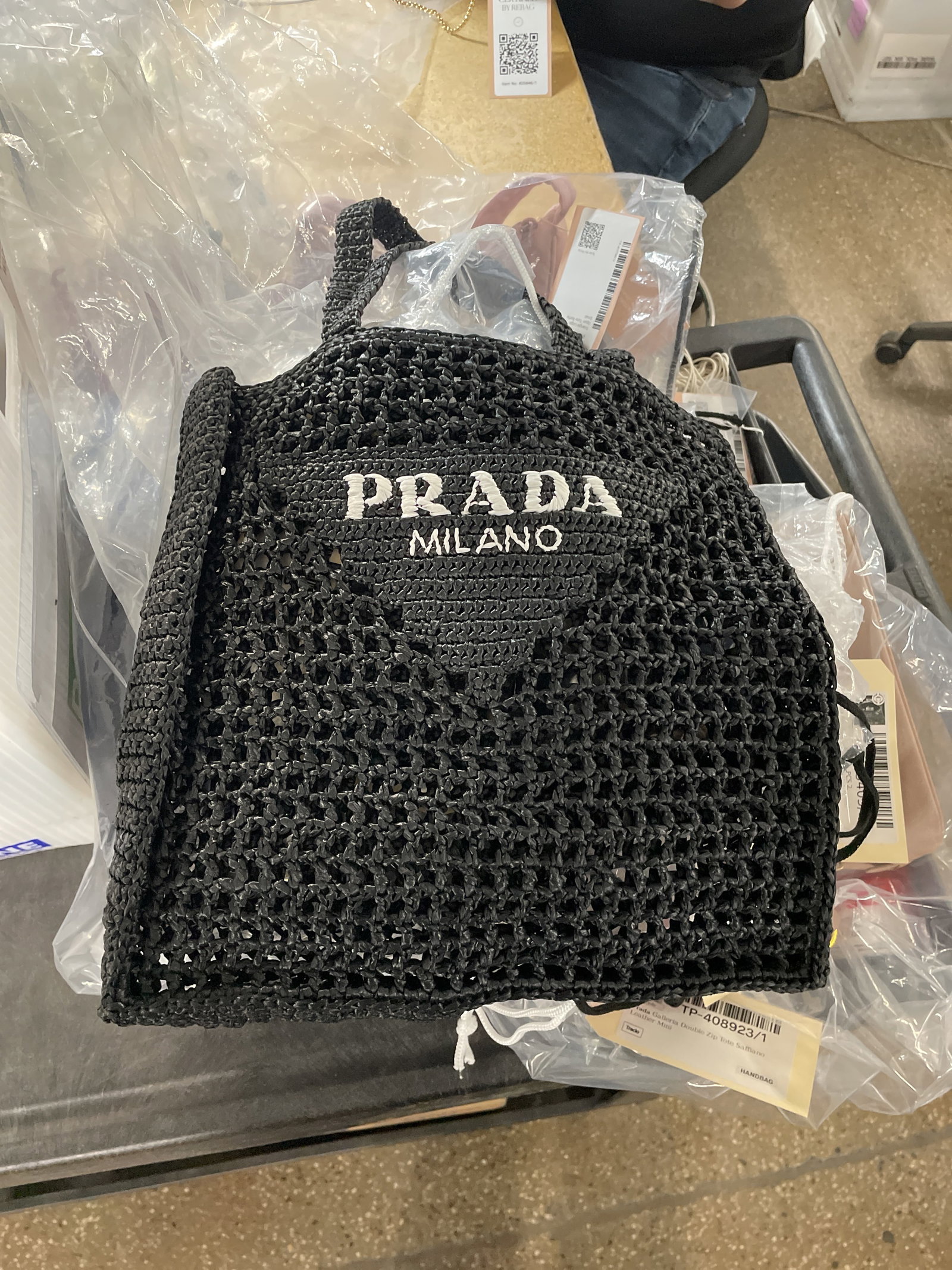 Prada Triangle Logo Open Tote Raffia - 5