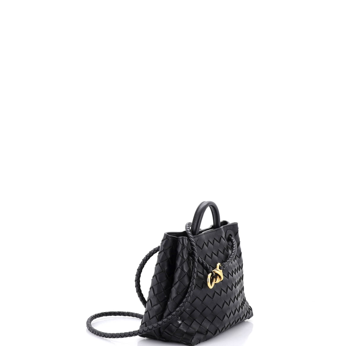 Bottega Veneta Andiamo Top Handle Bag Intrecciato Nappa Small: The argument for owning one truly exceptional top handle bag is made most convincingly by the Bottega Veneta Andiamo Top Handle Bag Intrecciato Nappa Small in Black: Nappa, Intrecciato, intrecciato we