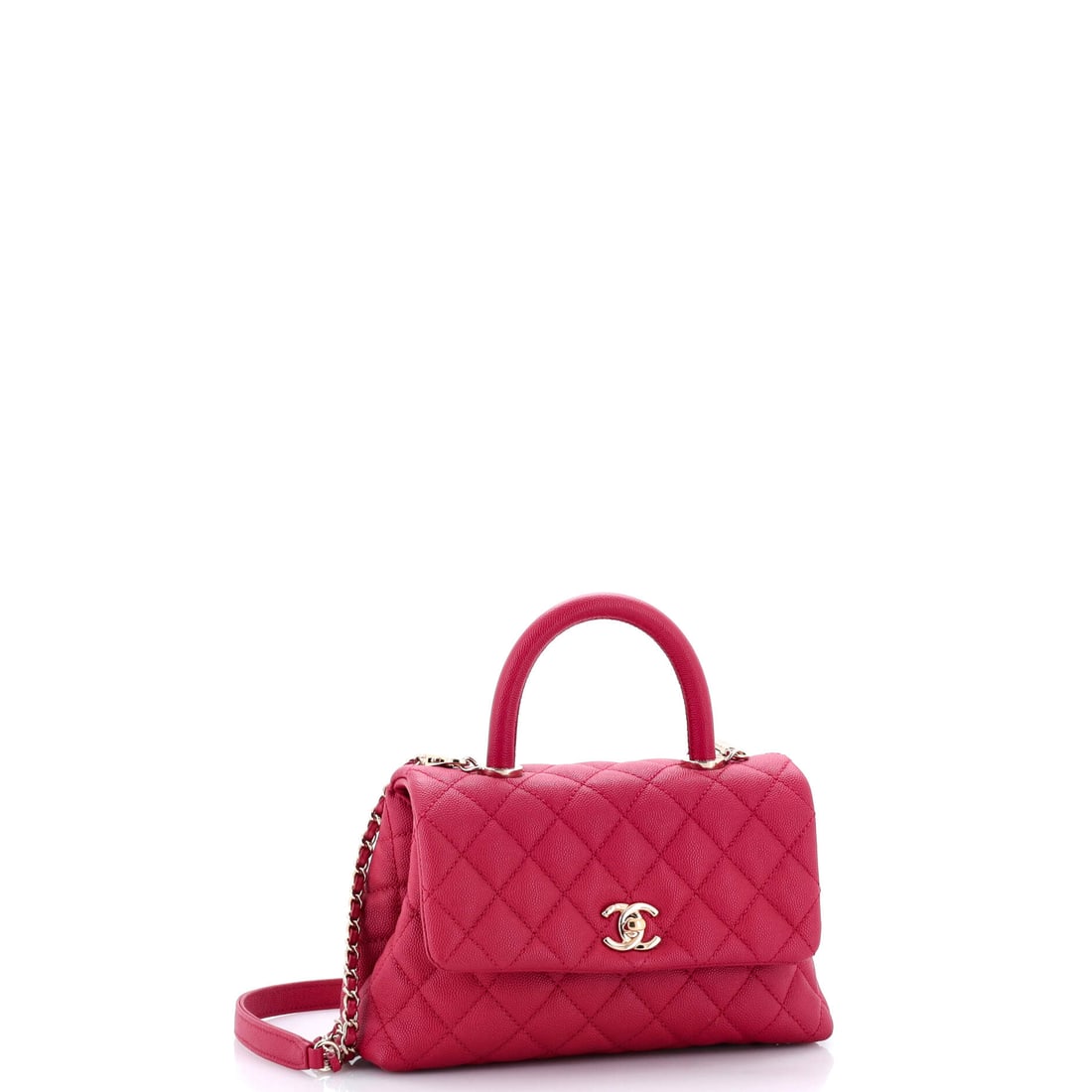 Chanel Coco Top Handle Bag Quilted Caviar Mini: Rarely does a top handle bag reward repeated first glances the way the Chanel Coco Top Handle Bag Quilted Caviar Mini in Pink does. In Caviar, compact proportioned, and meticulously constructed -- thi