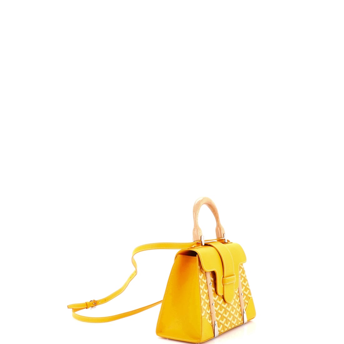 Goyard Saigon Top Handle Bag Coated Canvas with Leather PM: A Goyard Saigon Top Handle Bag Coated Canvas with Leather PM in Orange, Yellow does not require an occasion -- it creates one. This compact Coated Canvas, Leather top handle bag is the work of the