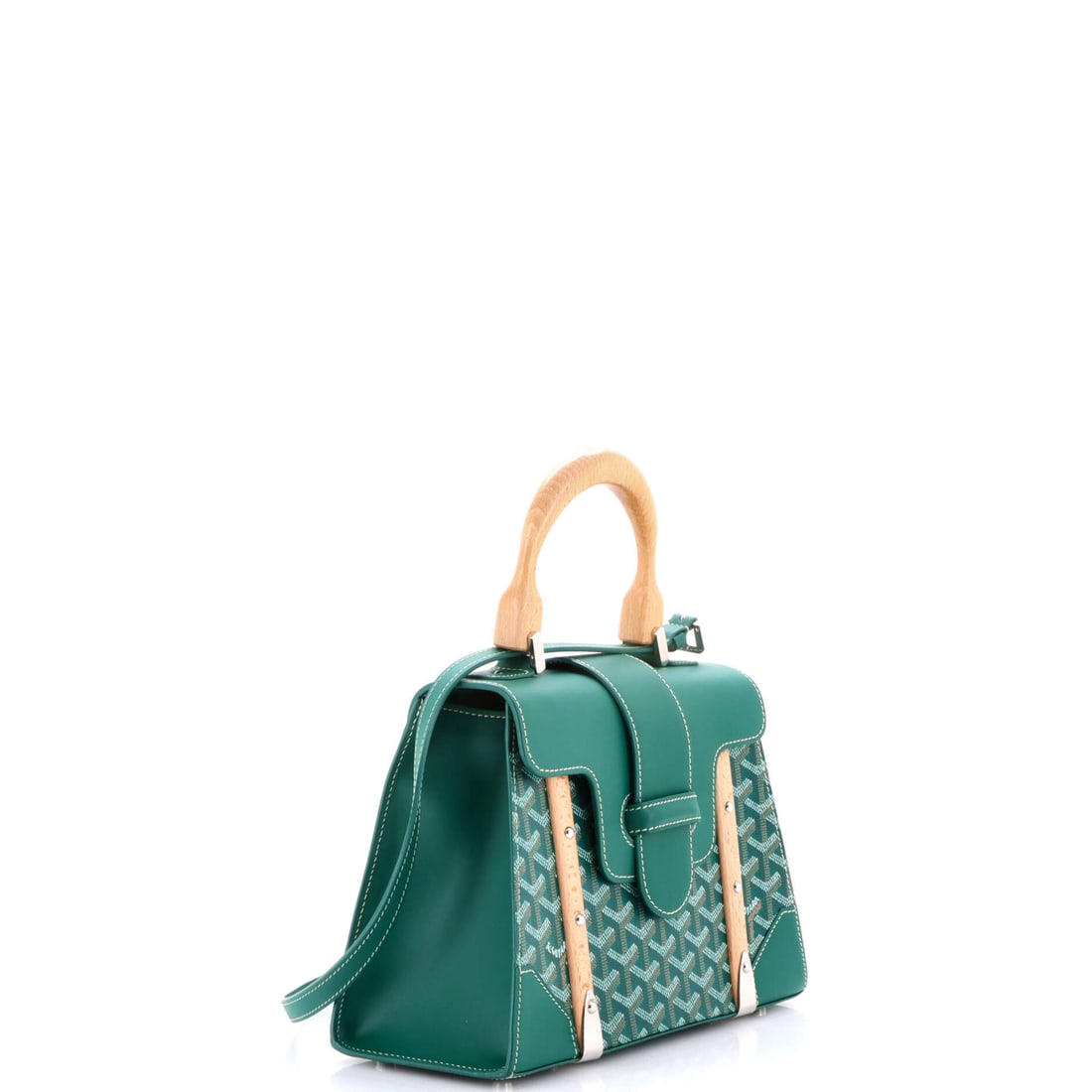 Goyard Saigon Top Handle Bag Coated Canvas with Leather PM: The Goyard Saigon Top Handle Bag Coated Canvas with Leather PM in Green occupies that rare category of object that functions beautifully and looks extraordinary. In Coated Canvas, Leather, compact