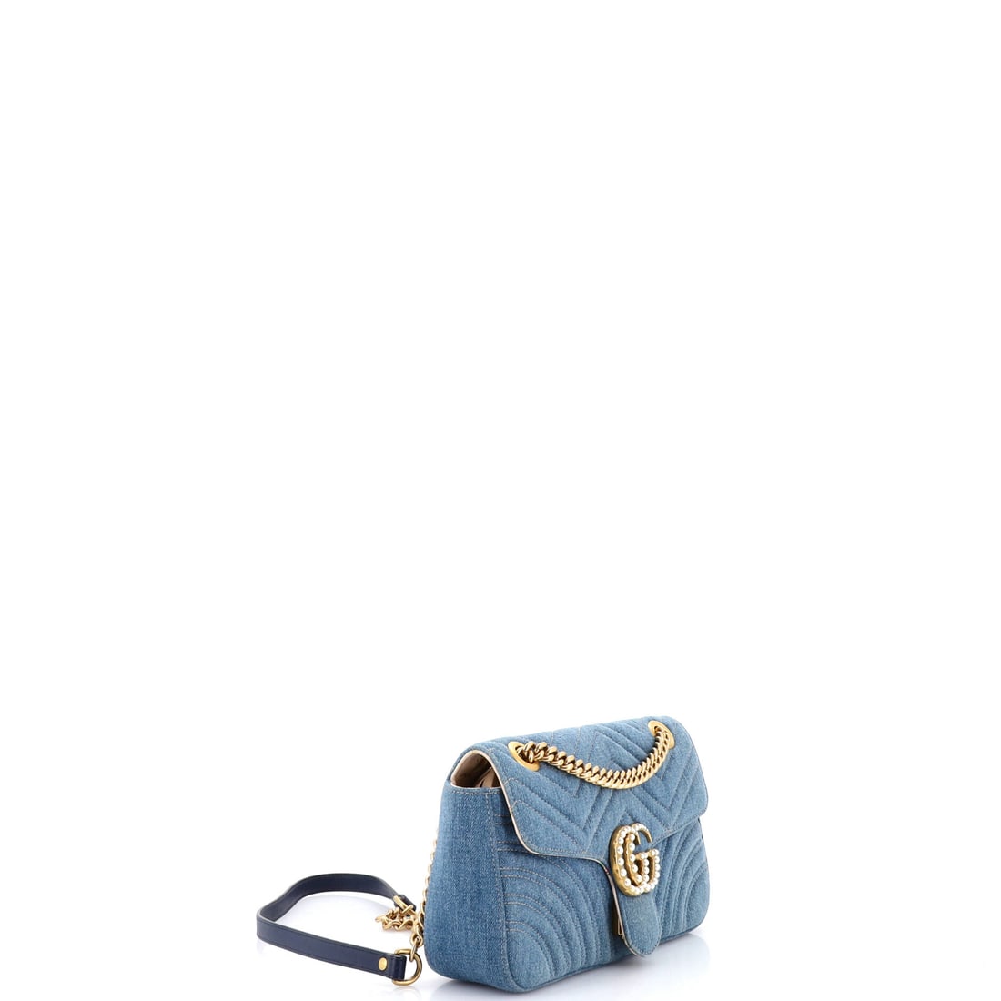 Gucci Pearly GG Marmont Flap Bag Matelasse Denim Small: Precise where it matters, relaxed where it counts: the Gucci Pearly GG Marmont Flap Bag Matelasse Denim Small in Blue is a study in considered proportion. This small-scale Denim bag pairs the Italian