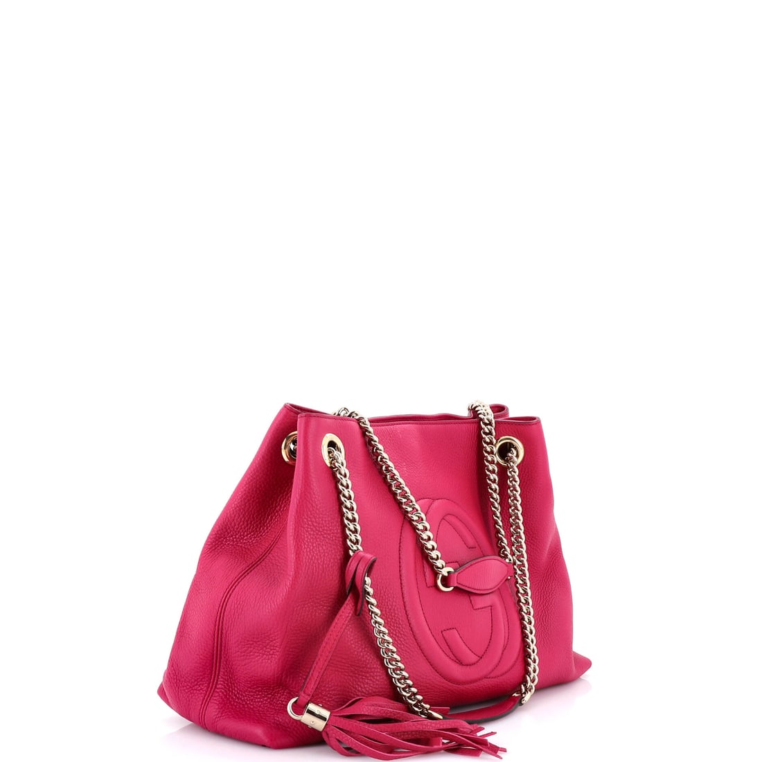 Gucci Soho Chain Strap Shoulder Bag Leather Medium: A Gucci Soho Chain Strap Shoulder Bag Leather Medium in Pink does not require an occasion -- it creates one. This mid-size Leather shoulder bag is the work of the Italian powerhouse at its most self-a