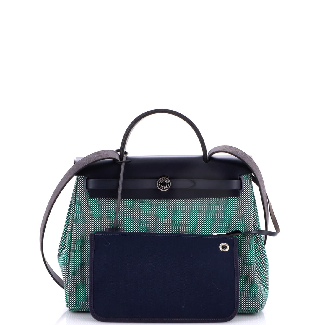 Hermes Herbag Zip Criss Viking Toile and Leather 31: Collect what lasts. The Hermes Herbag Zip Criss Viking Toile and Leather 31 in Blue, Green is a Leather bag that will outlast every trend currently competing for your attention. Built with purpose, fi
