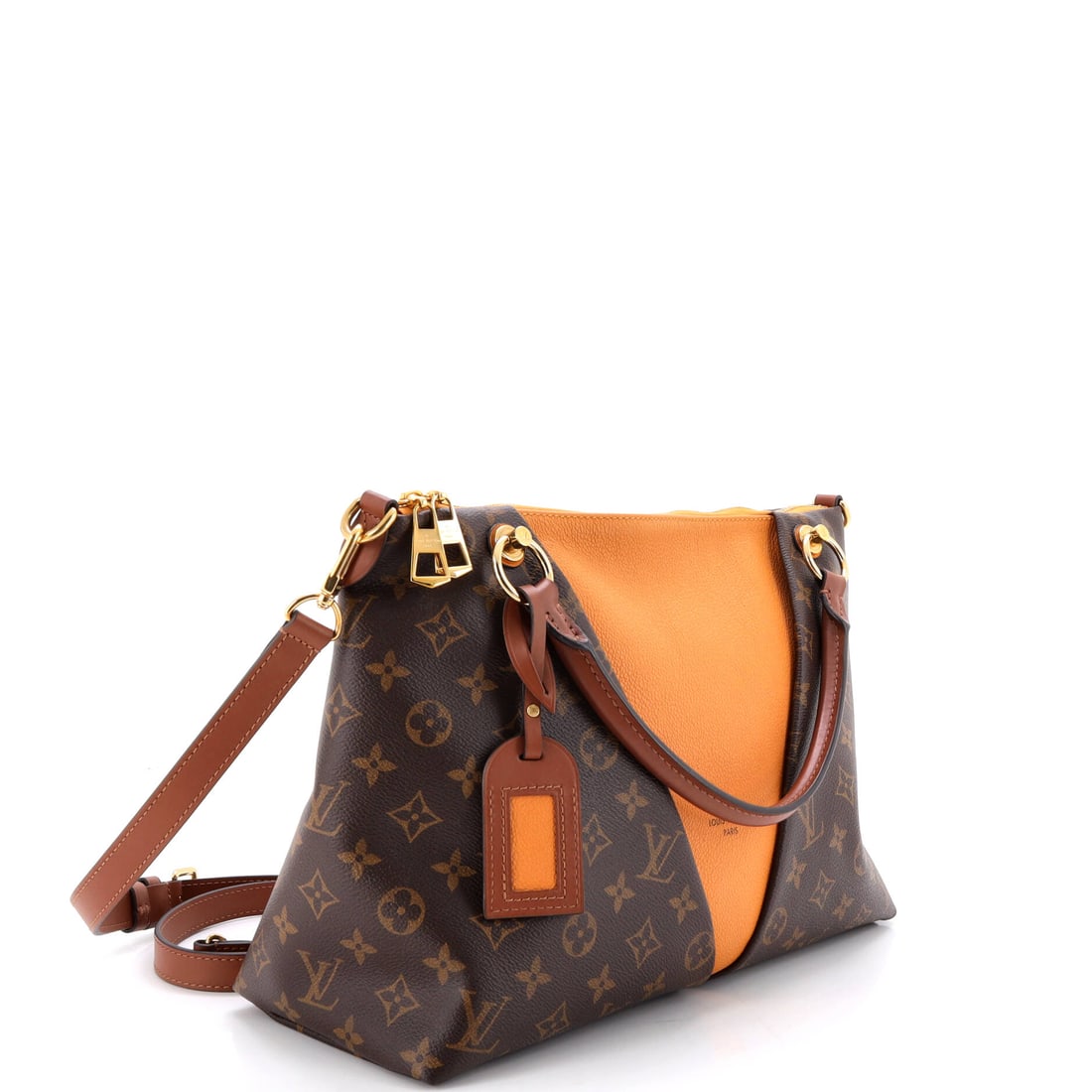 Louis Vuitton V Tote Monogram Canvas and Leather MM: The Louis Vuitton V Tote Monogram Canvas and Leather MM: proof that the best things in life reward patience and discernment. This mid-size tote arrives in Brown, Orange in Leather, Canvas, delivering