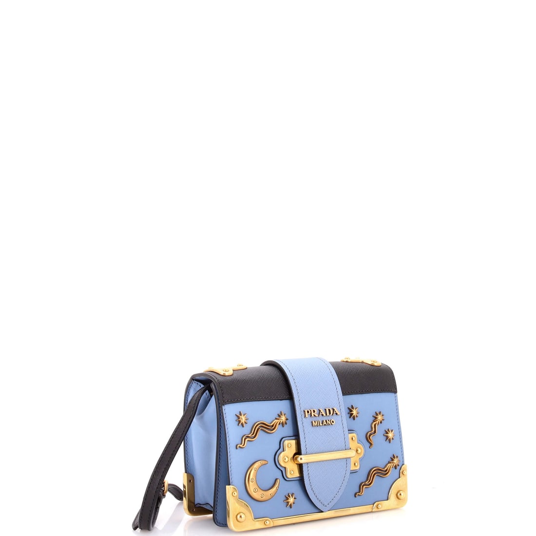 Prada Cahier Crossbody Bag Embellished Leather Small: For the collector who looks beyond the obvious: the Prada Cahier Crossbody Bag Embellished Leather Small in Blue. This small-scale Leather crossbody bag from the Italian intellectual luxury rewards it