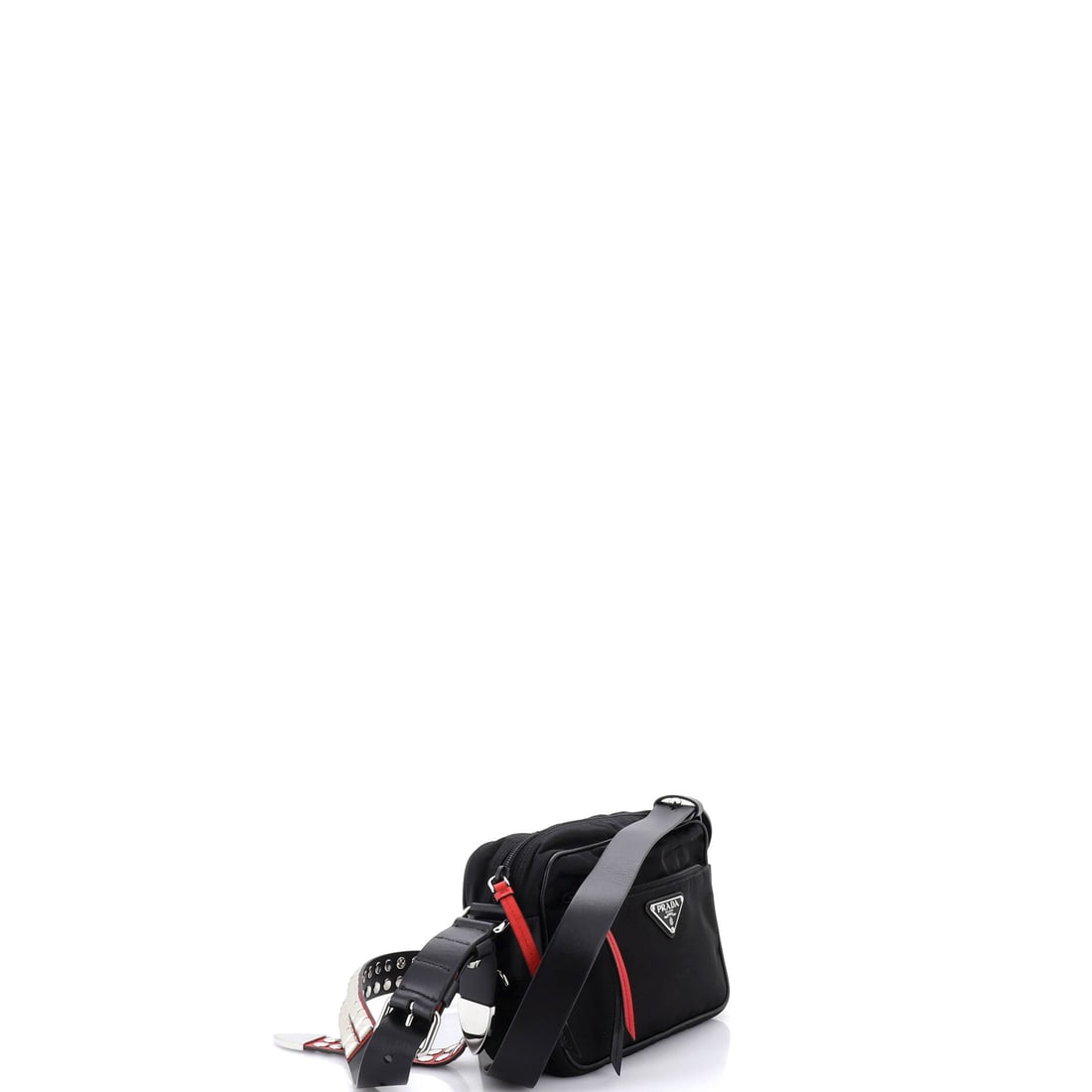 Prada New Vela Shoulder Bag Tessuto with Studded Leather Small: There are shoulder bags, and then there are Prada shoulder bags. The New Vela Shoulder Bag Tessuto with Studded Leather Small in Black falls firmly in the latter -- a piece that embodies material inno