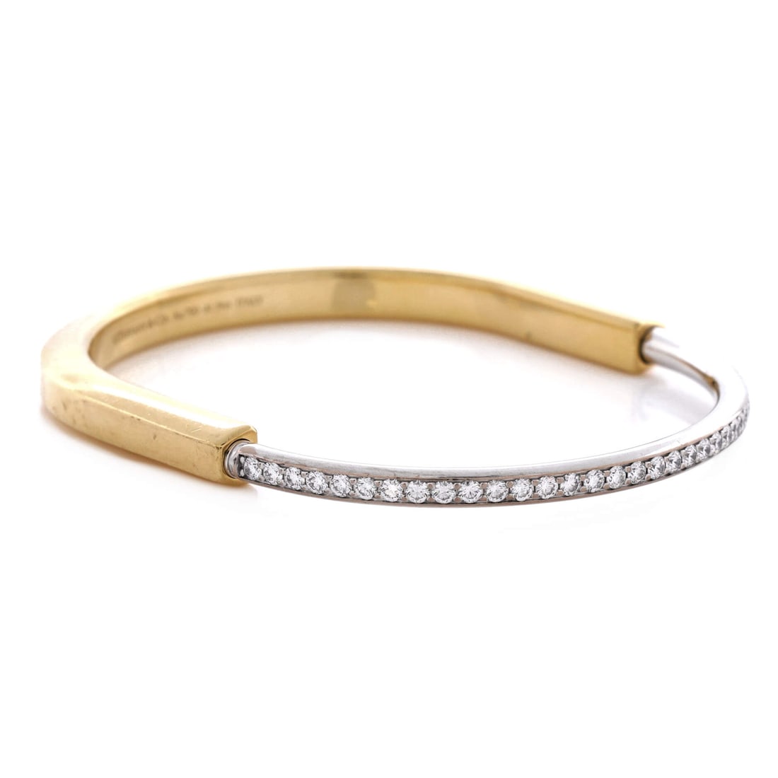 Tiffany & Co. Lock Bangle Bracelet 18K Yellow Gold and 18K White Gold with Half Pave Diamonds (1 of 2)