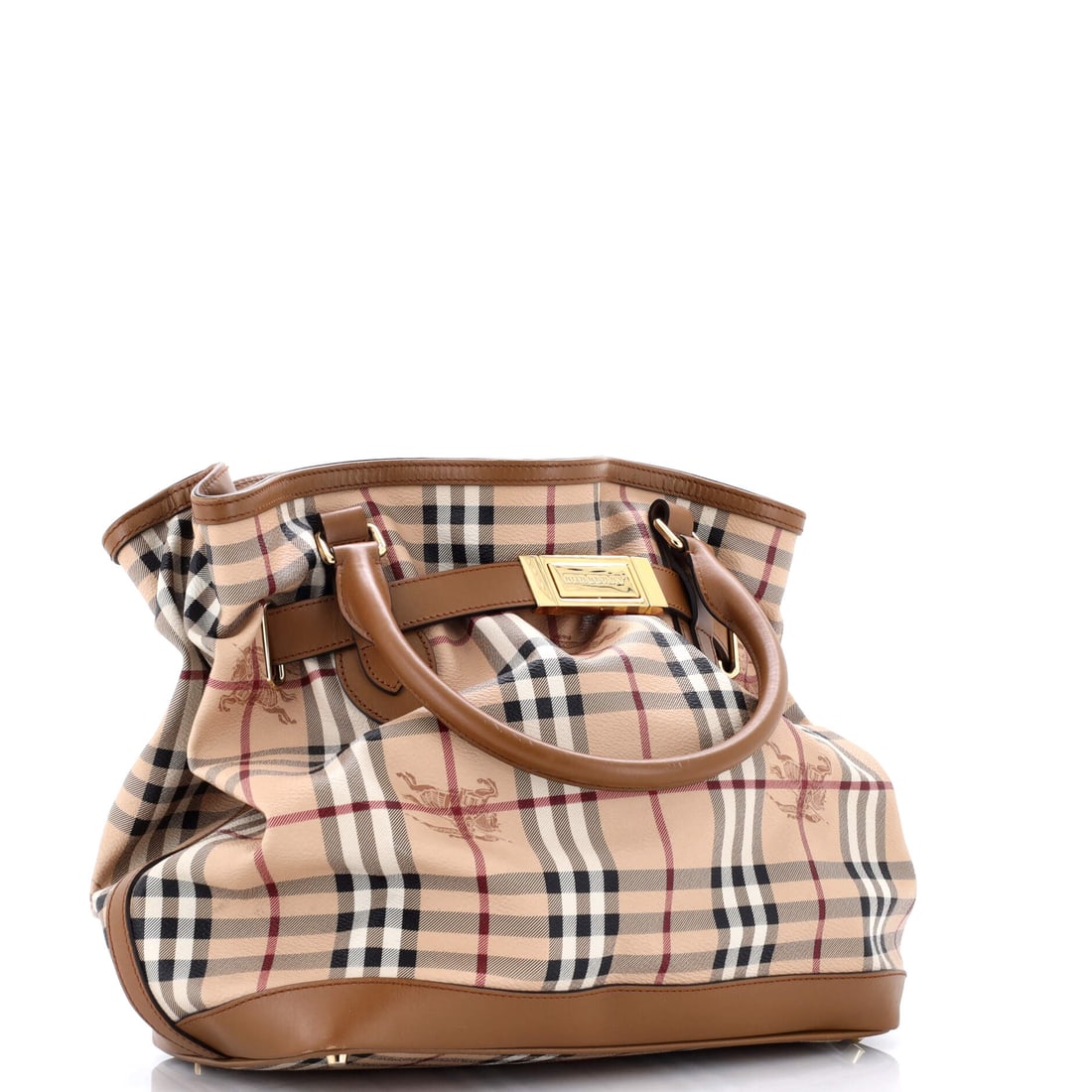 Burberry Golderton Tote Haymarket Coated Canvas Medium: Proof that craftsmanship never goes out of style. The Burberry Golderton Tote Haymarket Coated Canvas Medium arrives in a striking Brown canvas coated finish (size Medium). With dimensions of 12" x 13