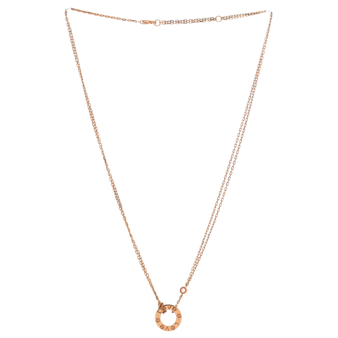 Cartier 2 Diamonds Love Pendant Necklace 18K Rose Gold and Diamonds: A treasure, plain and simple. Meet the Cartier 2 Diamonds Love Pendant Necklace 18K Rose Gold and Diamonds in Rose Gold lace gold -- as desirable as ever.