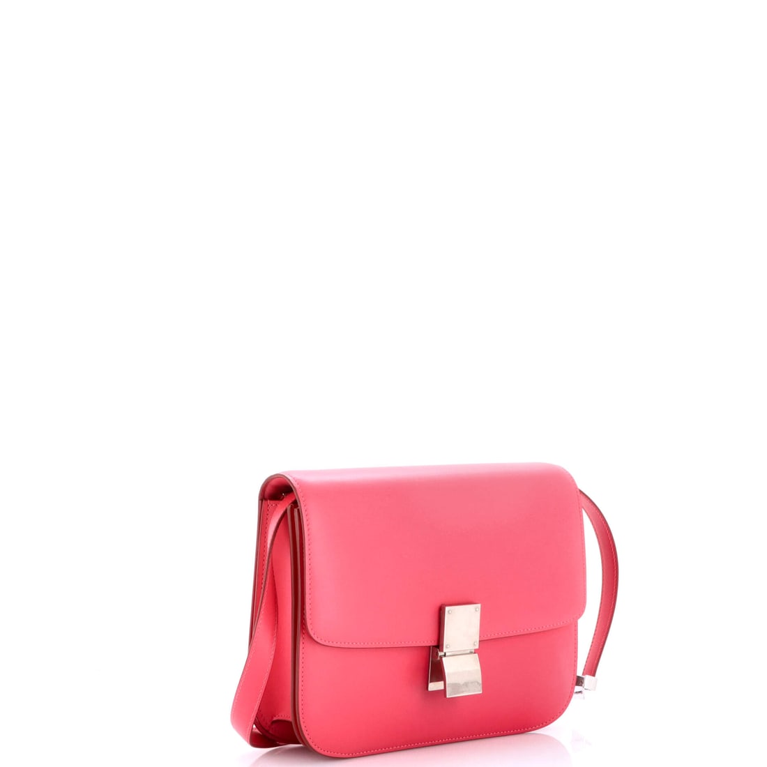 Celine Classic Box Bag Smooth Leather Medium: For those who believe their arm candy should spark conversation. Celine delivers once again with this Pink leather Classic Box Bag Smooth Leather Medium (size Medium). Sized at 7.5" H, 9" W, and 3" D